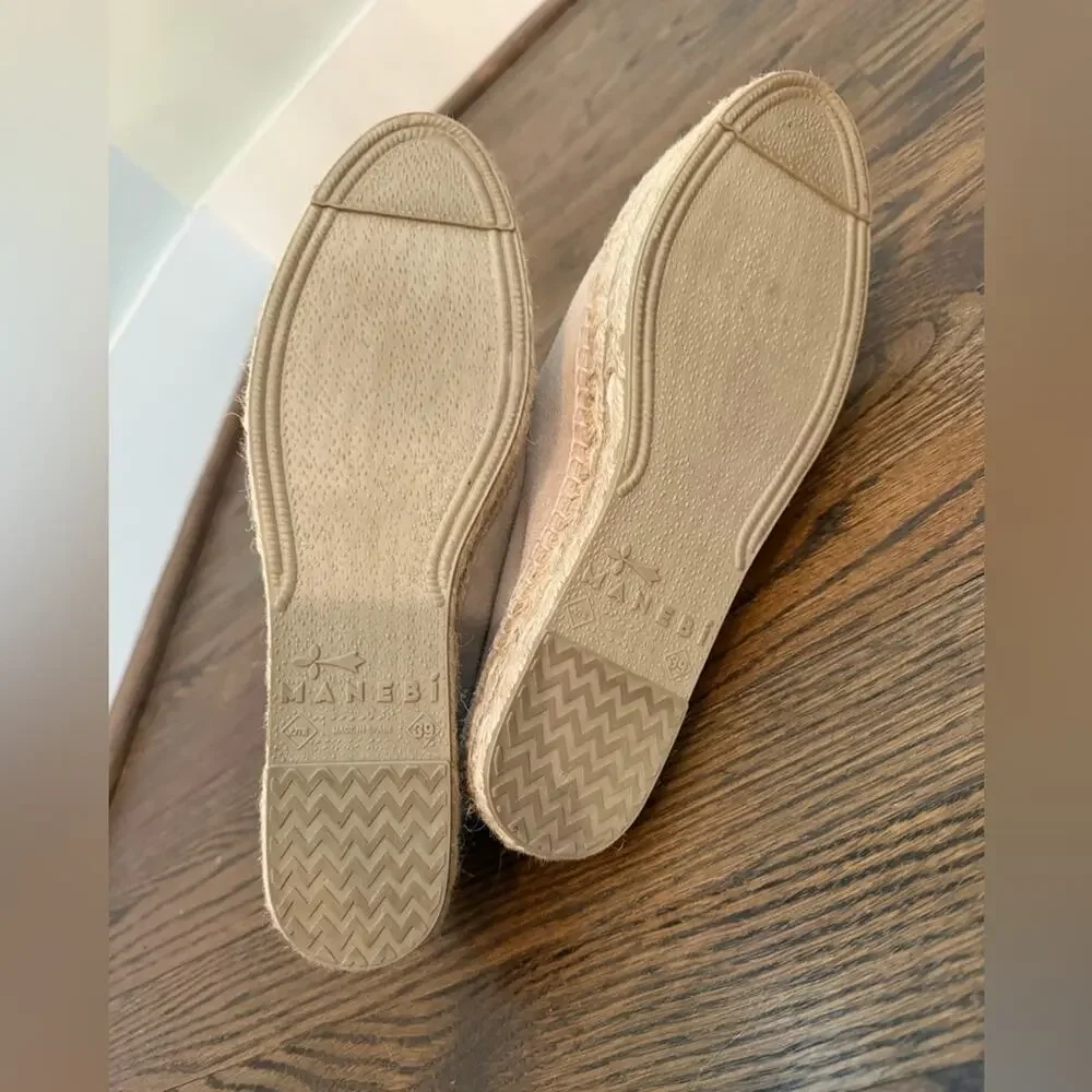 Manebí Suede Double Sole Platform Espadrilles Champagne Beige Size US 9 EU 39